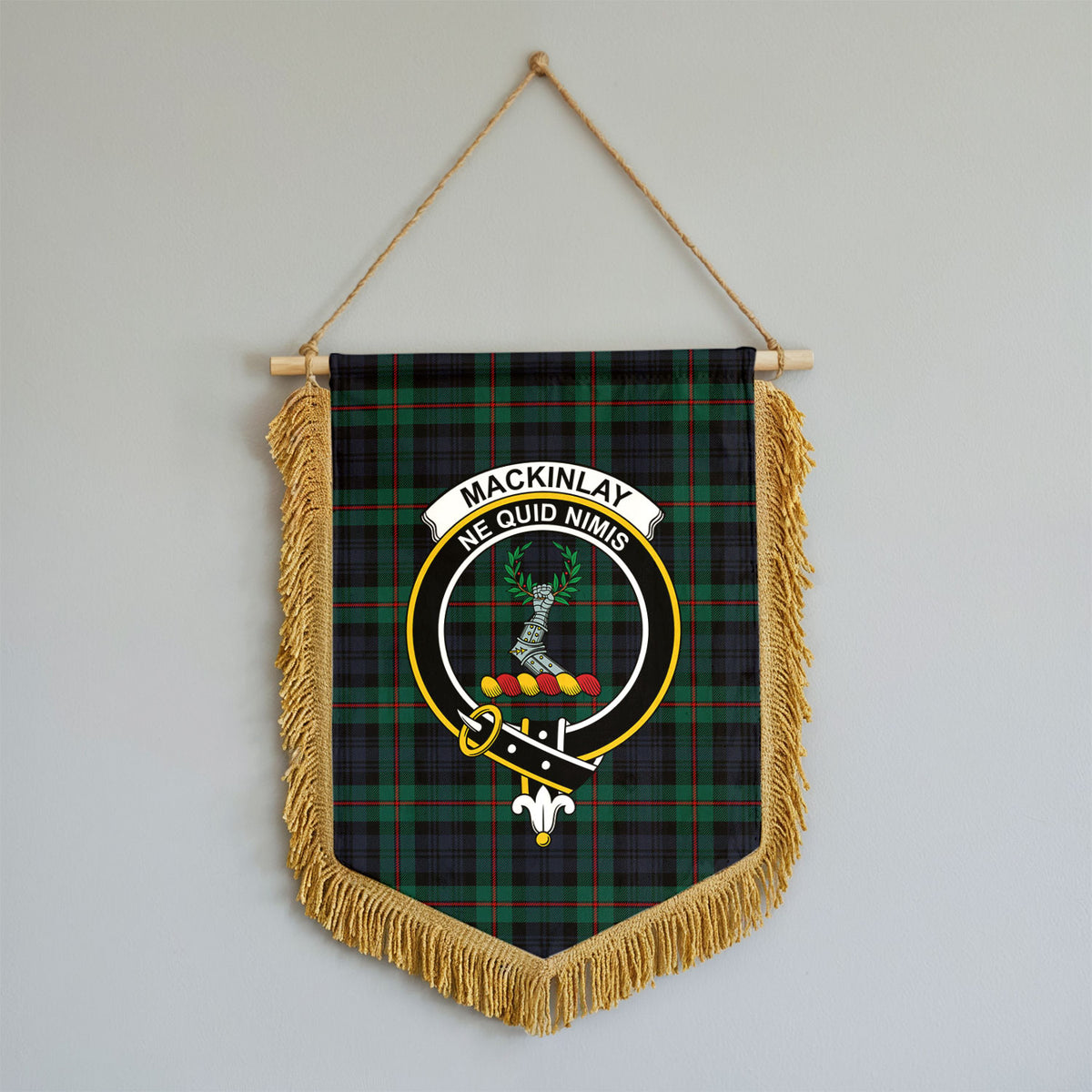 MacKinlay Modern Tartan Crest Wall Hanging Banner - Wood Pole