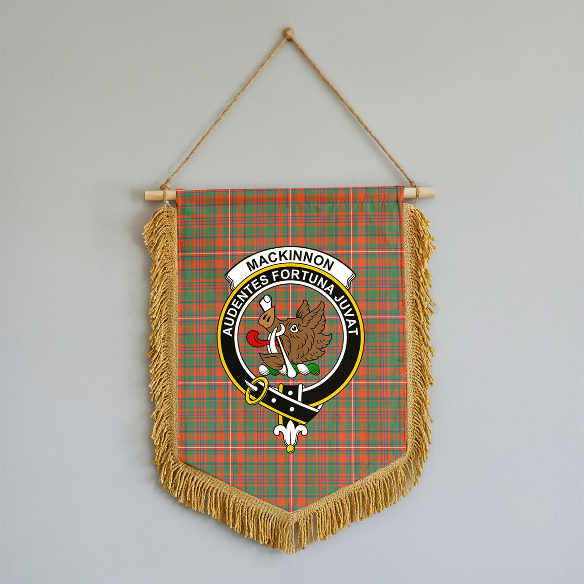 MacKinnon Ancient Tartan Crest Wall Hanging Banner - Wood Pole