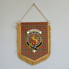 MacKintosh Hunting Weathered Tartan Crest Wall Hanging Banner - Wood Pole