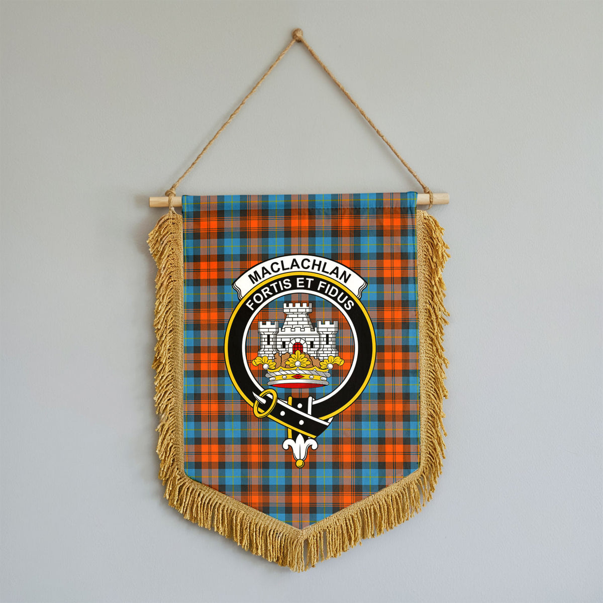 MacLachlan Ancient Tartan Crest Wall Hanging Banner - Wood Pole