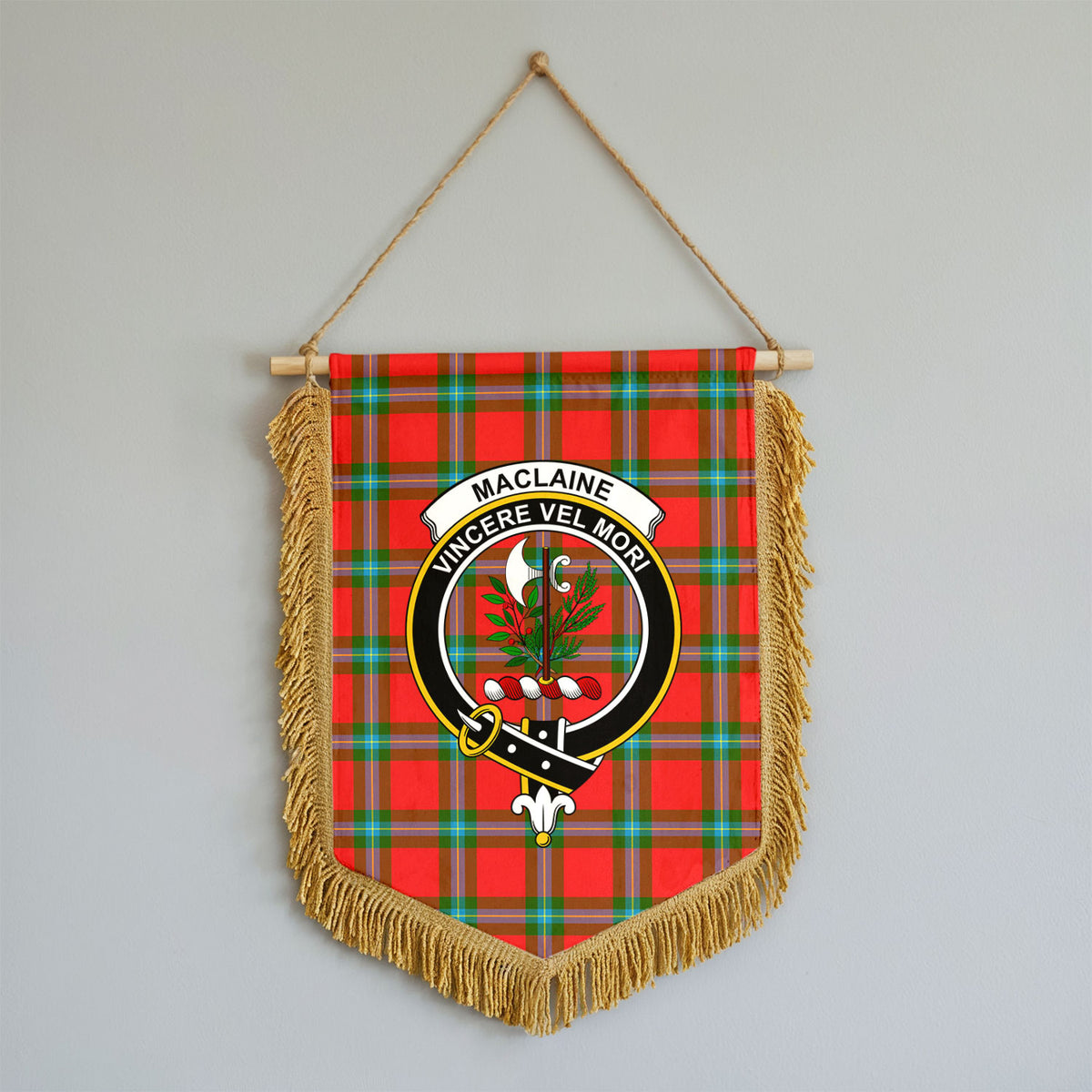 MacLaine of Loch Buie Tartan Crest Wall Hanging Banner - Wood Pole