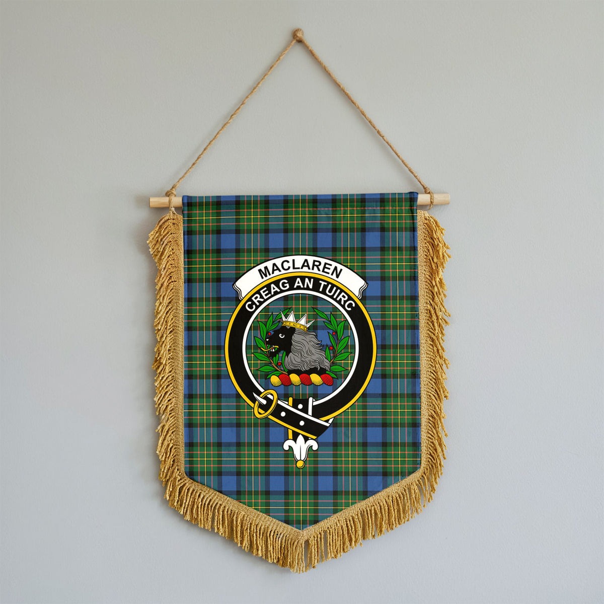 MacLaren Ancient Tartan Crest Wall Hanging Banner - Wood Pole