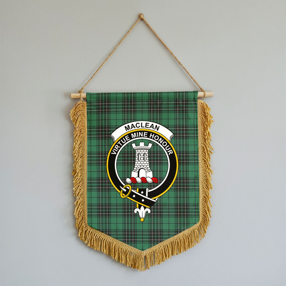 MacLean Hunting Ancient Tartan Crest Wall Hanging Banner - Wood Pole