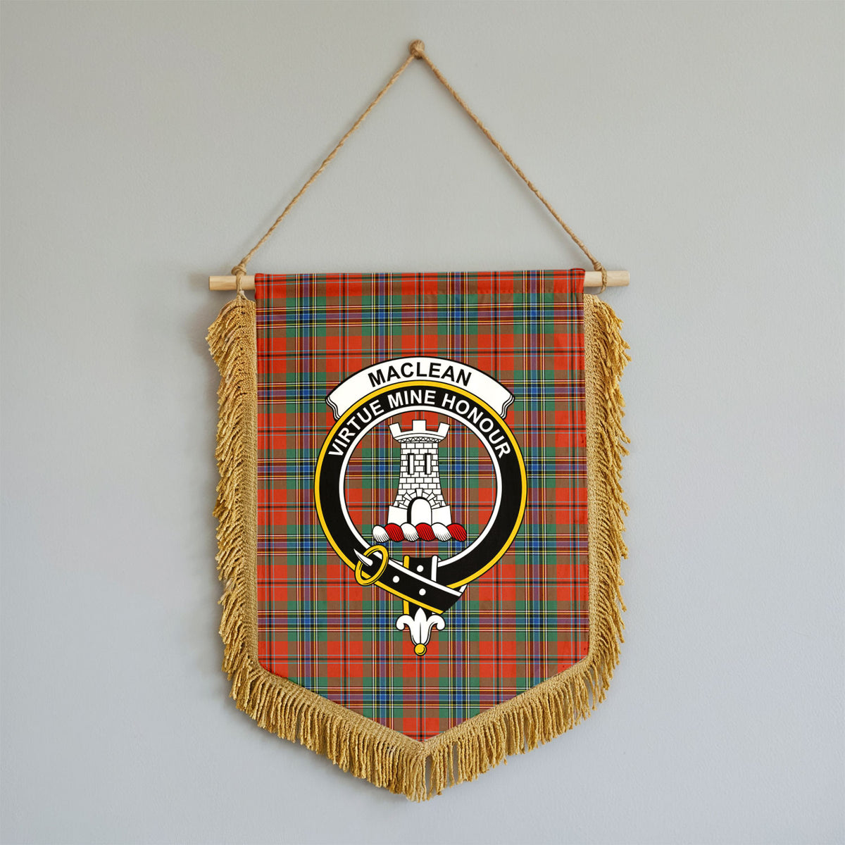 MacLean of Duart Ancient Tartan Crest Wall Hanging Banner - Wood Pole
