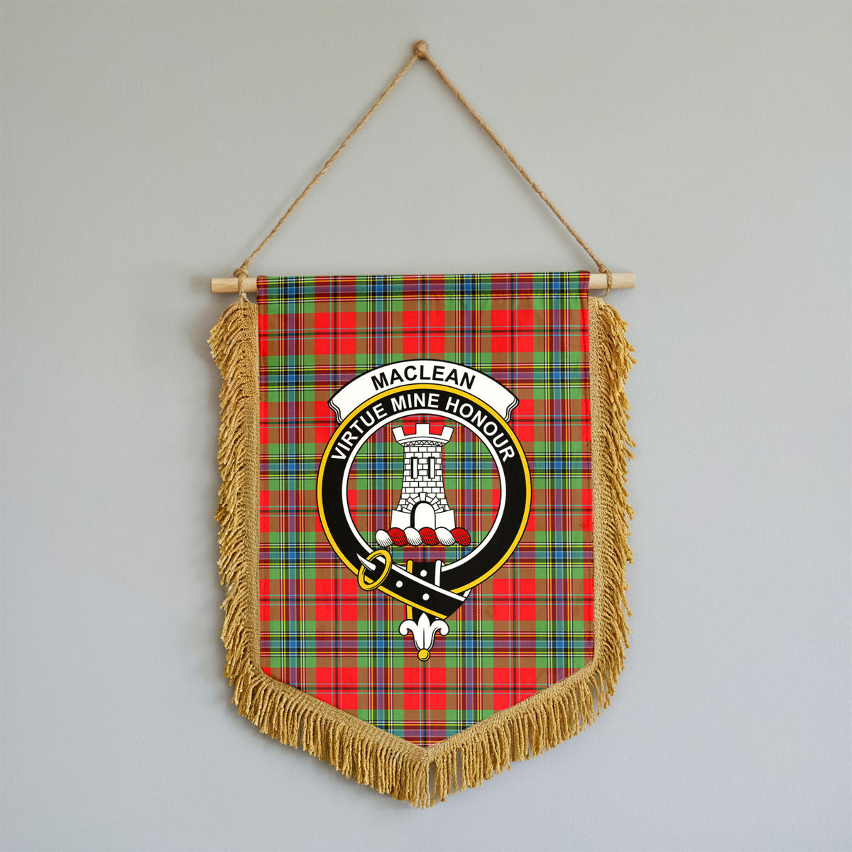 MacLean of Duart Modern Tartan Crest Wall Hanging Banner - Wood Pole