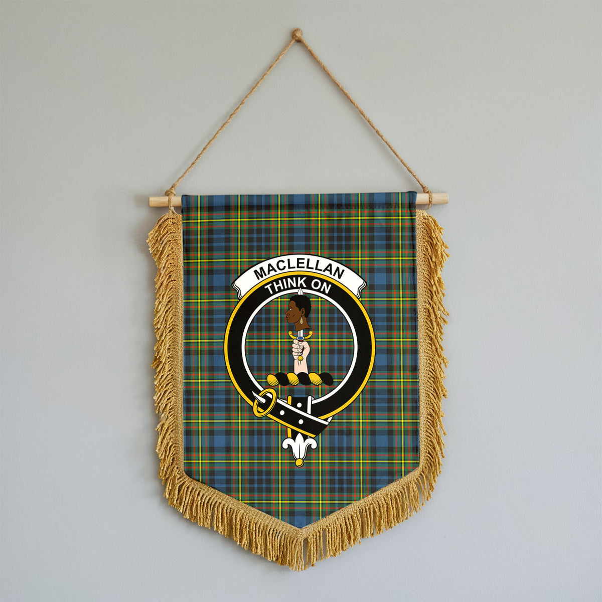 MacLellan Ancient Tartan Crest Wall Hanging Banner - Wood Pole