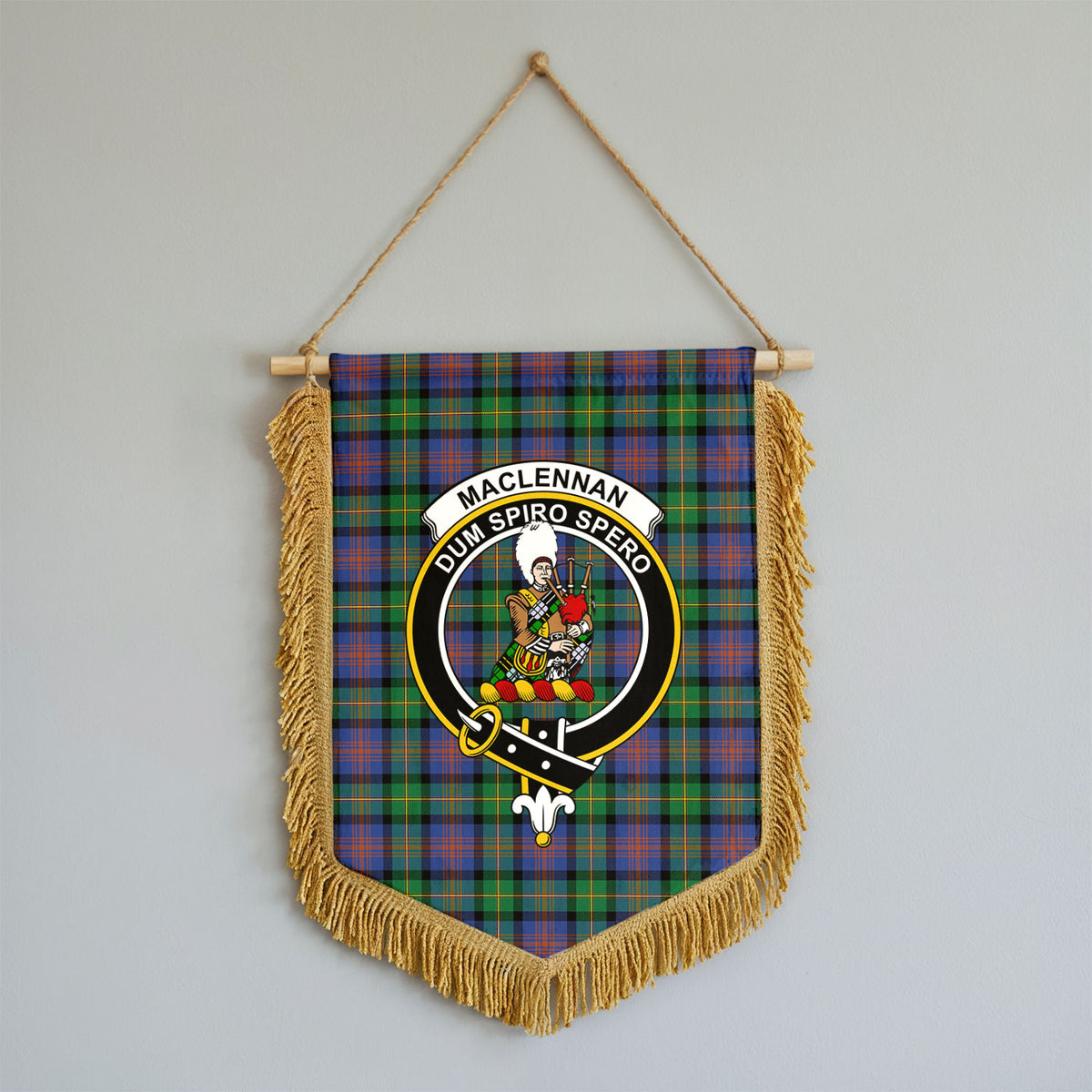 MacLennan Ancient Tartan Crest Wall Hanging Banner - Wood Pole