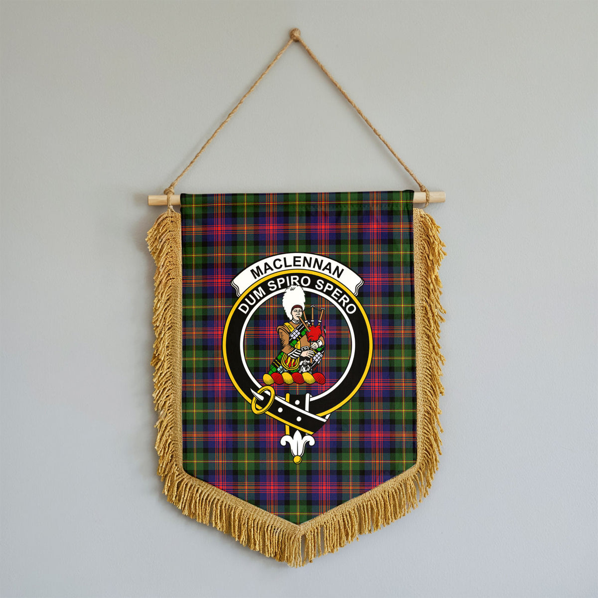 MacLennan Modern Tartan Crest Wall Hanging Banner - Wood Pole