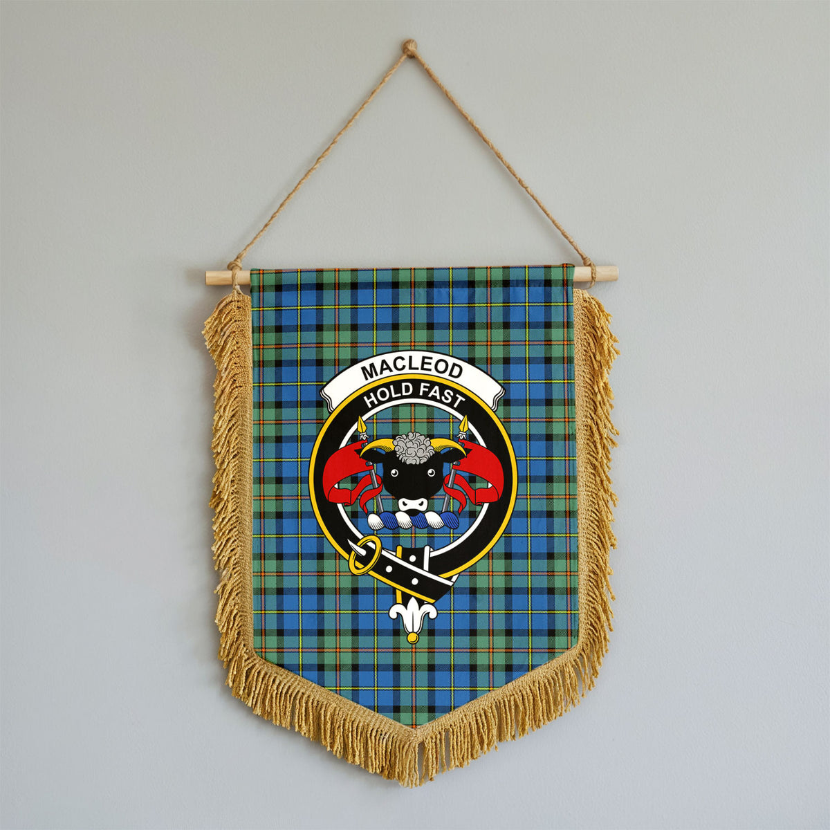MacLeod of Harris Ancient Tartan Crest Wall Hanging Banner - Wood Pole