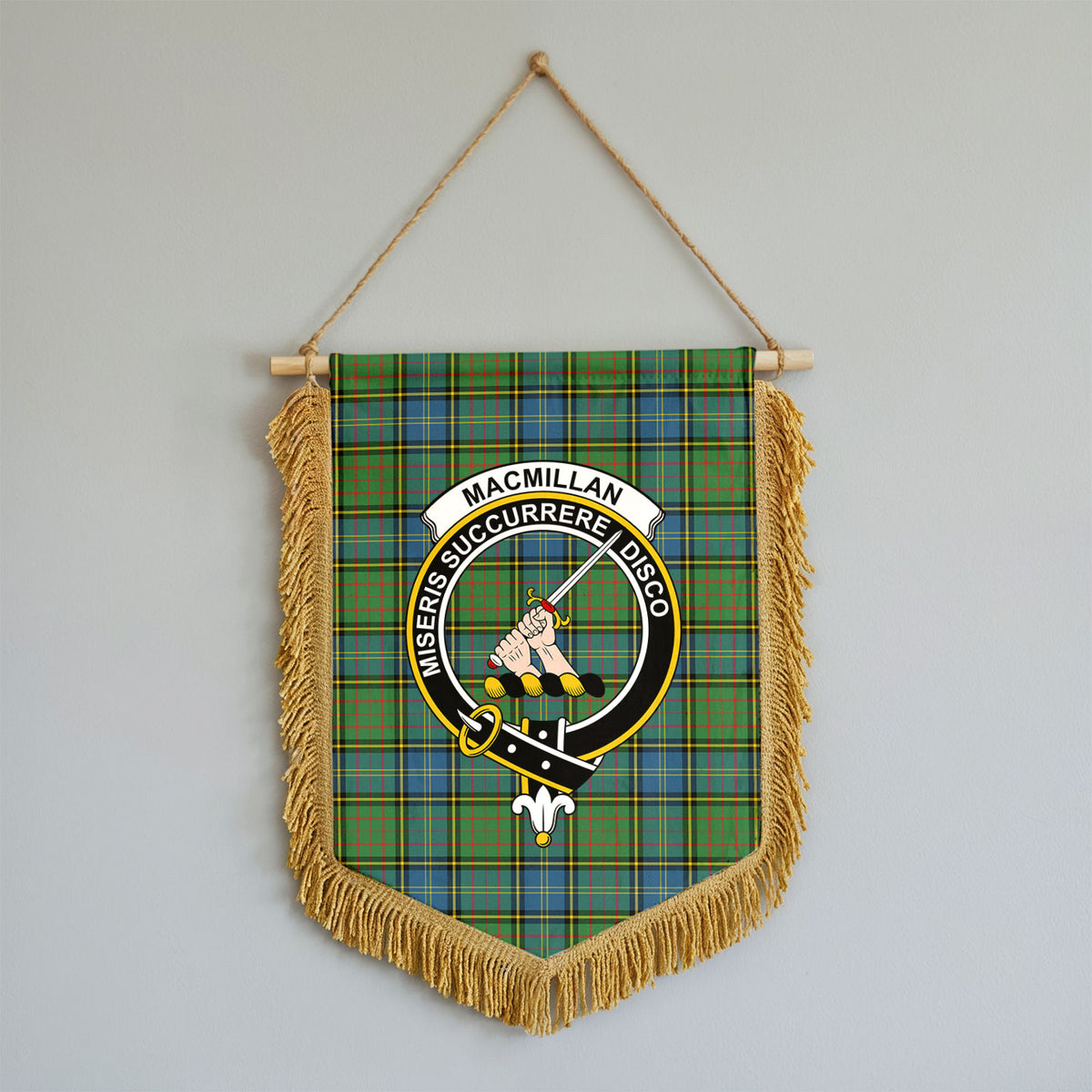 MacMillan Hunting Ancient Tartan Crest Wall Hanging Banner - Wood Pole