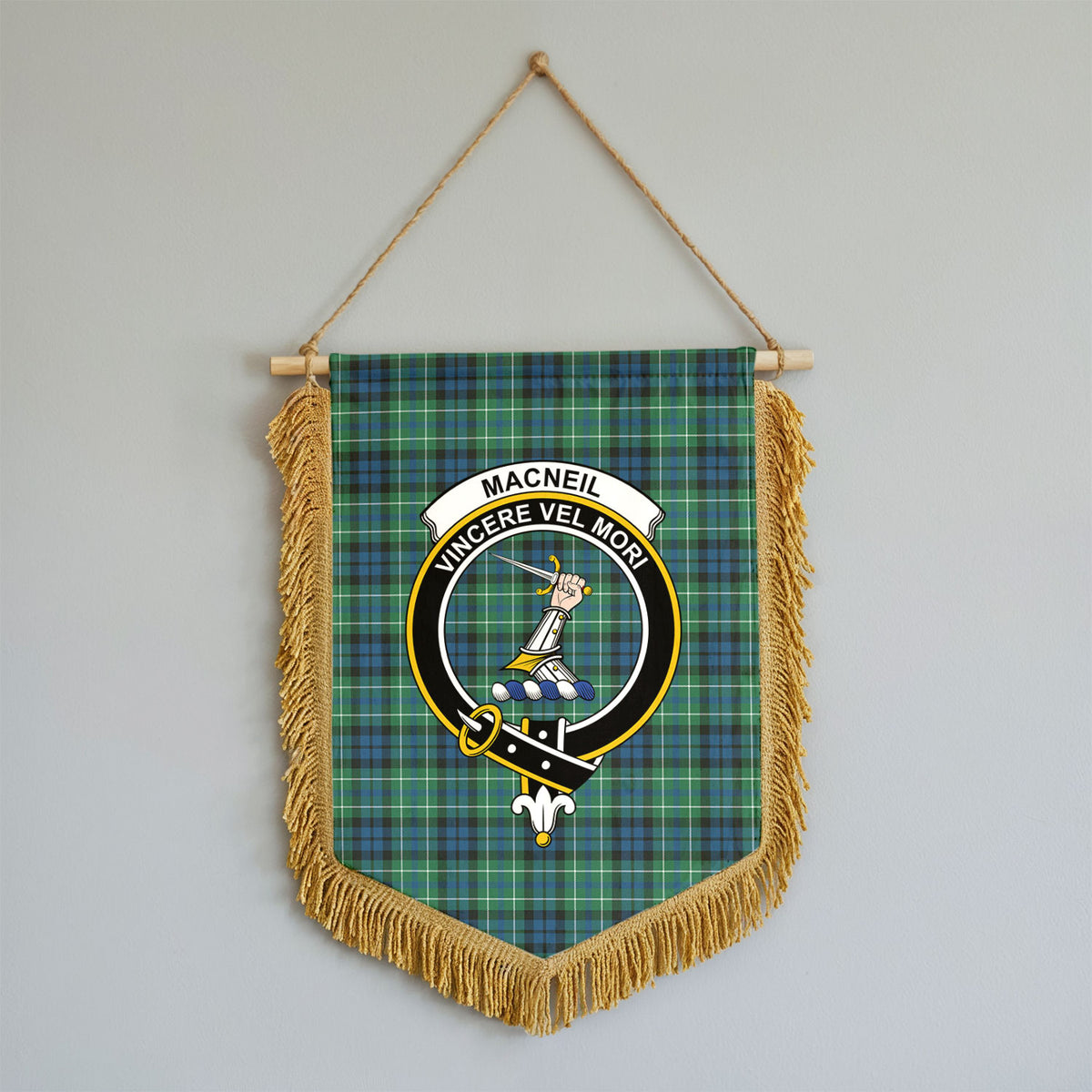 MacNeil of Colonsay Ancient Tartan Crest Wall Hanging Banner - Wood Pole
