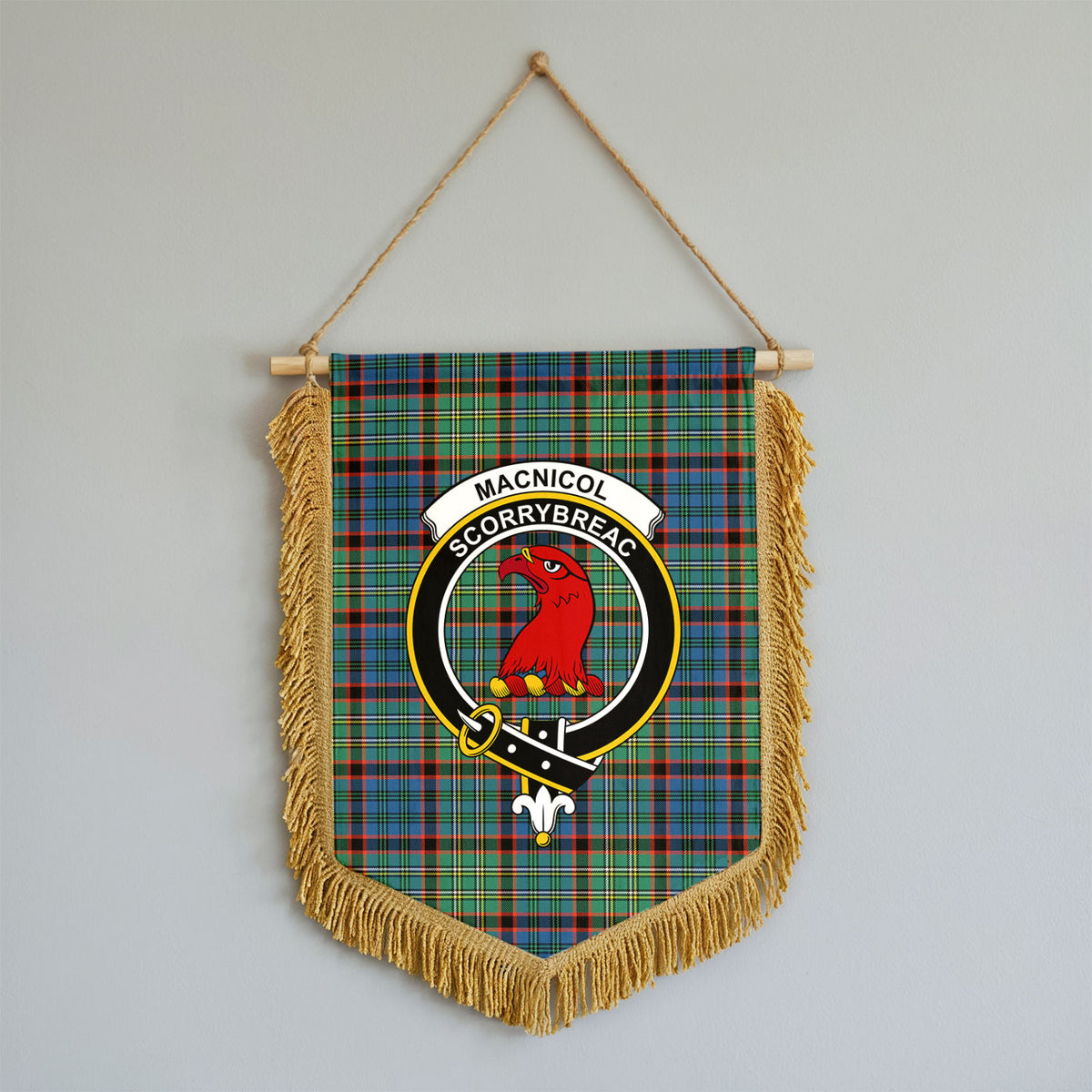 MacNicol Hunting Ancient Tartan Crest Wall Hanging Banner - Wood Pole