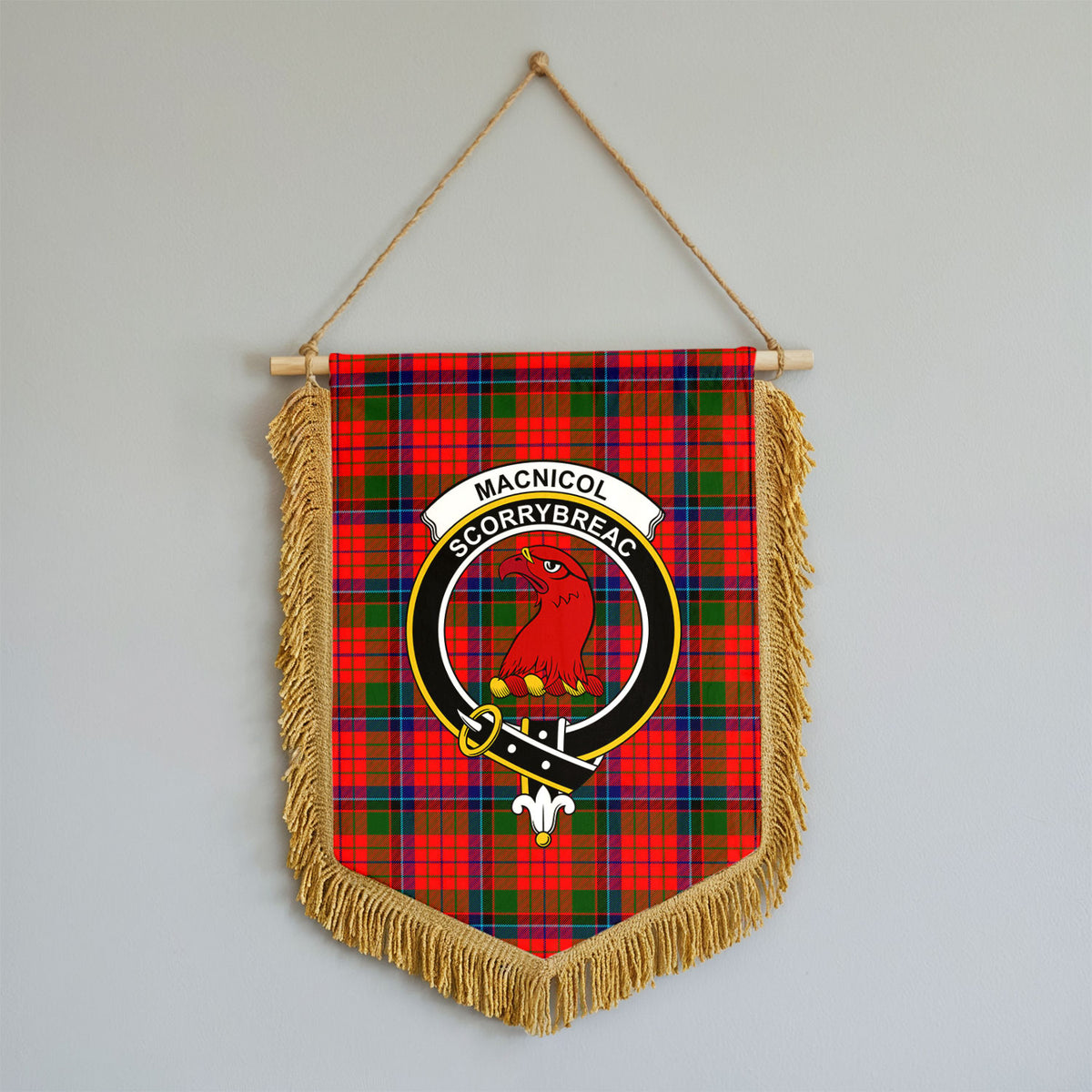 MacNicol (of Scorrybreac) Tartan Crest Wall Hanging Banner - Wood Pole