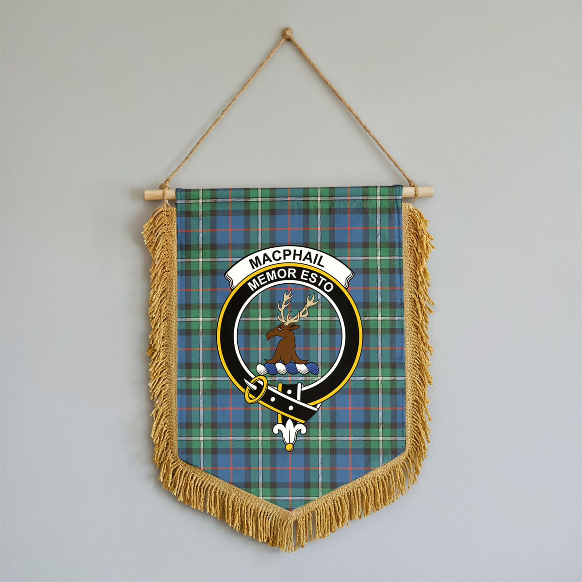MacPhail Hunting Ancient Tartan Crest Wall Hanging Banner - Wood Pole