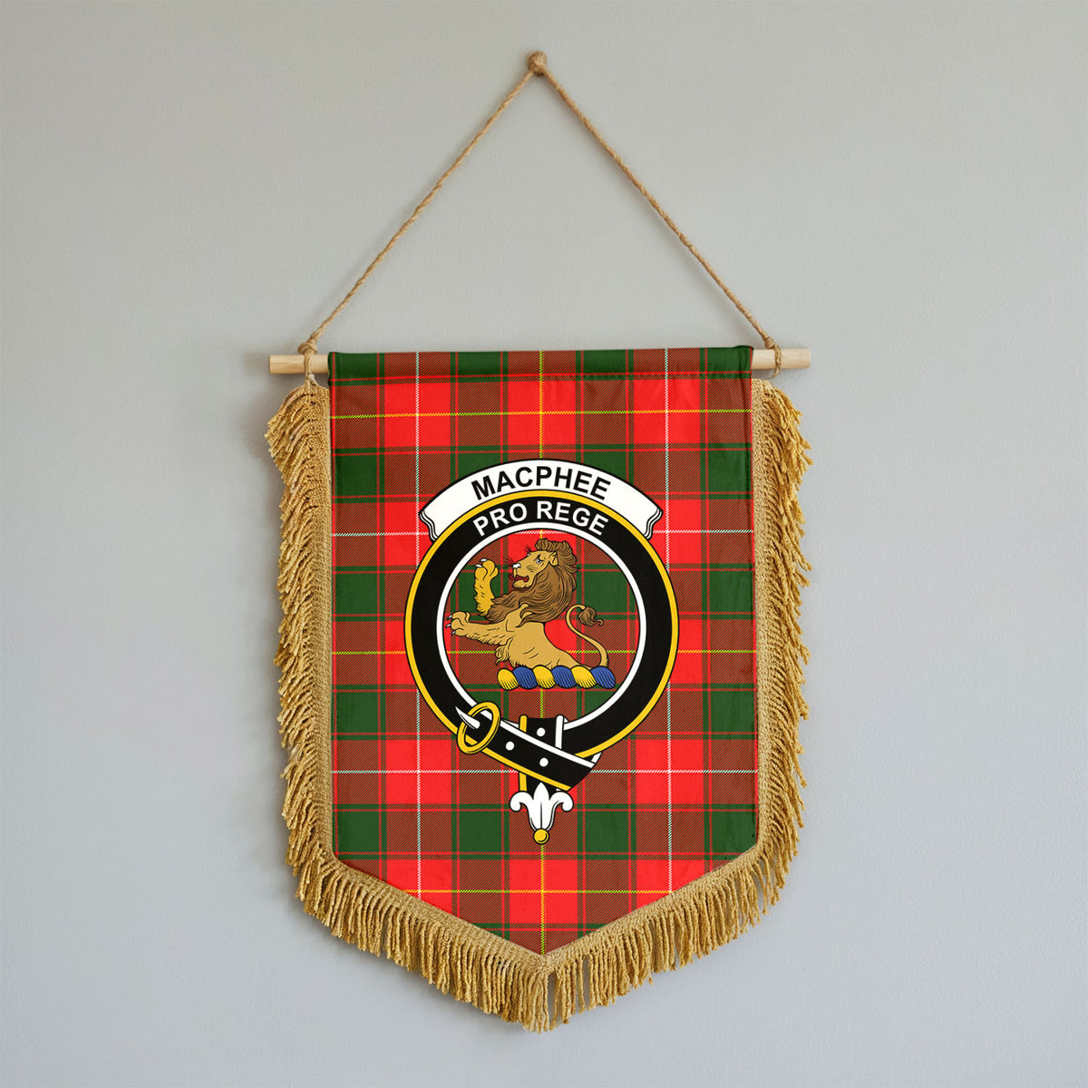 MacPhee Modern Tartan Crest Wall Hanging Banner - Wood Pole