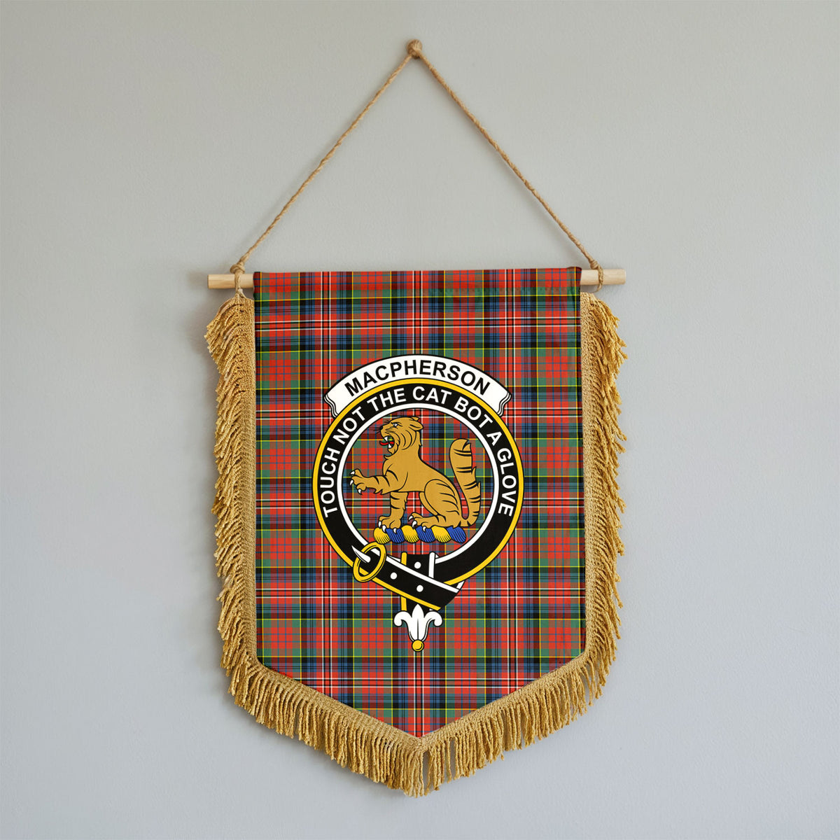 MacPherson Ancient Tartan Crest Wall Hanging Banner - Wood Pole