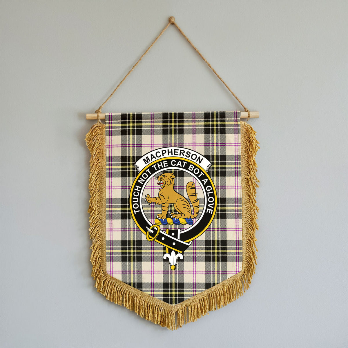 MacPherson Dress Ancient Tartan Crest Wall Hanging Banner - Wood Pole