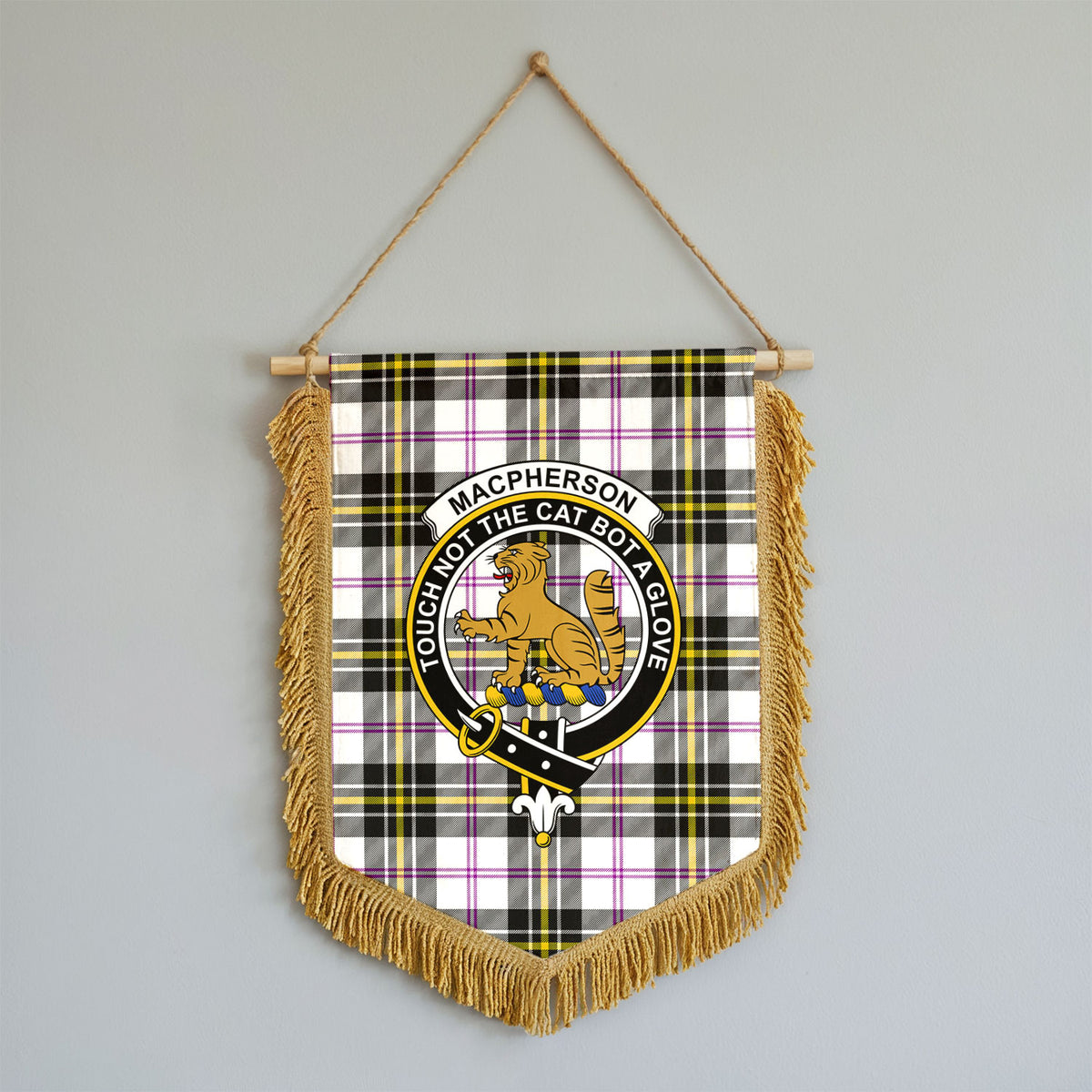 MacPherson Dress Modern Tartan Crest Wall Hanging Banner - Wood Pole