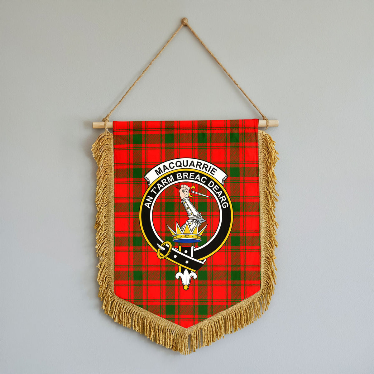 MacQuarrie Tartan Crest Wall Hanging Banner - Wood Pole