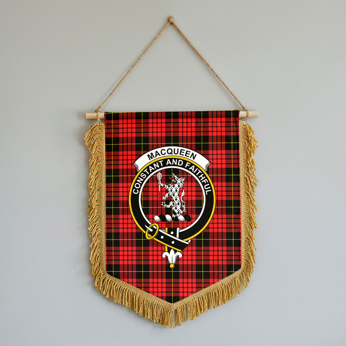 MacQueen Modern Tartan Crest Wall Hanging Banner - Wood Pole