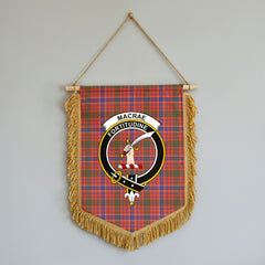 MacRae Ancient Tartan Crest Wall Hanging Banner - Wood Pole