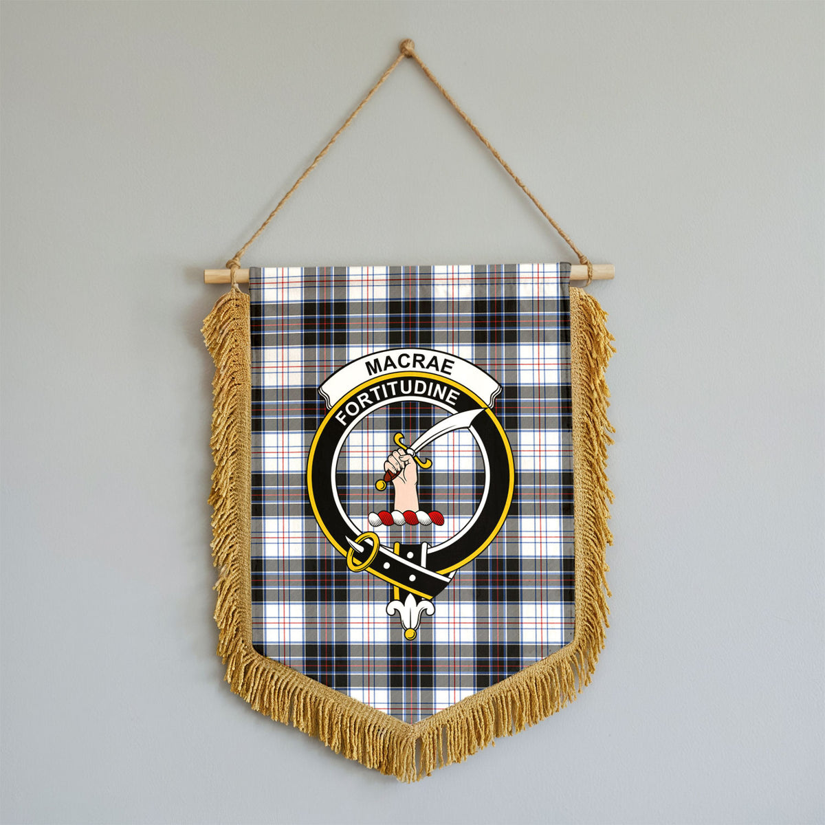MacRae Dress Modern Tartan Crest Wall Hanging Banner - Wood Pole
