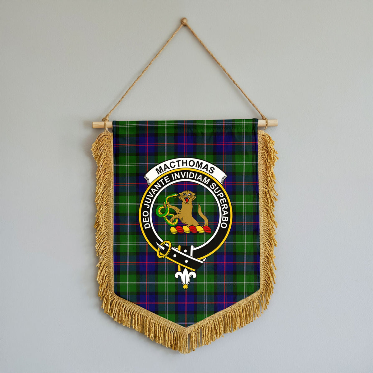 MacThomas Modern Tartan Crest Wall Hanging Banner - Wood Pole