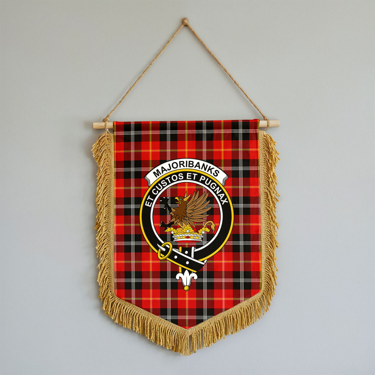 Majoribanks Tartan Crest Wall Hanging Banner - Wood Pole