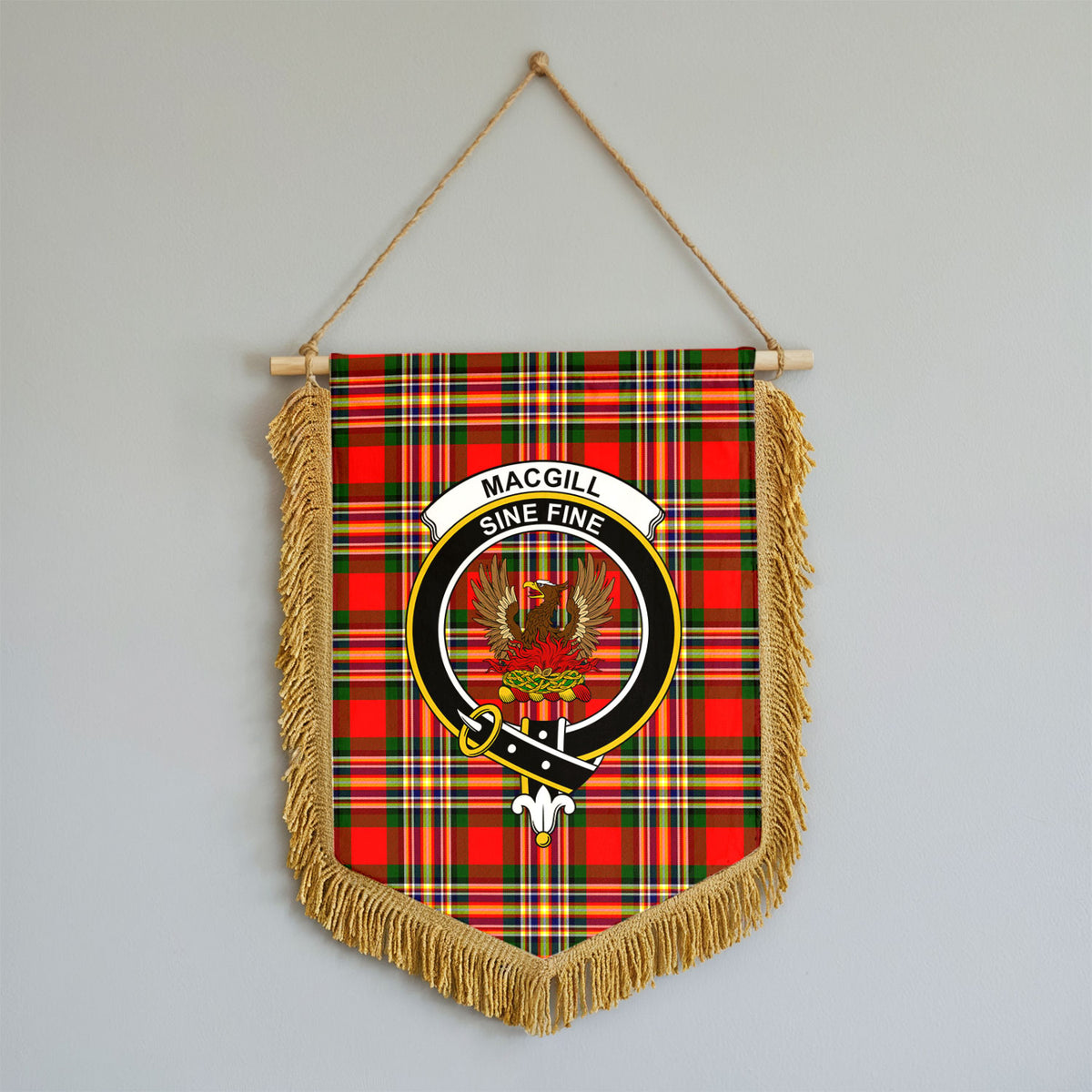 Makgill Tartan Crest Wall Hanging Banner - Wood Pole