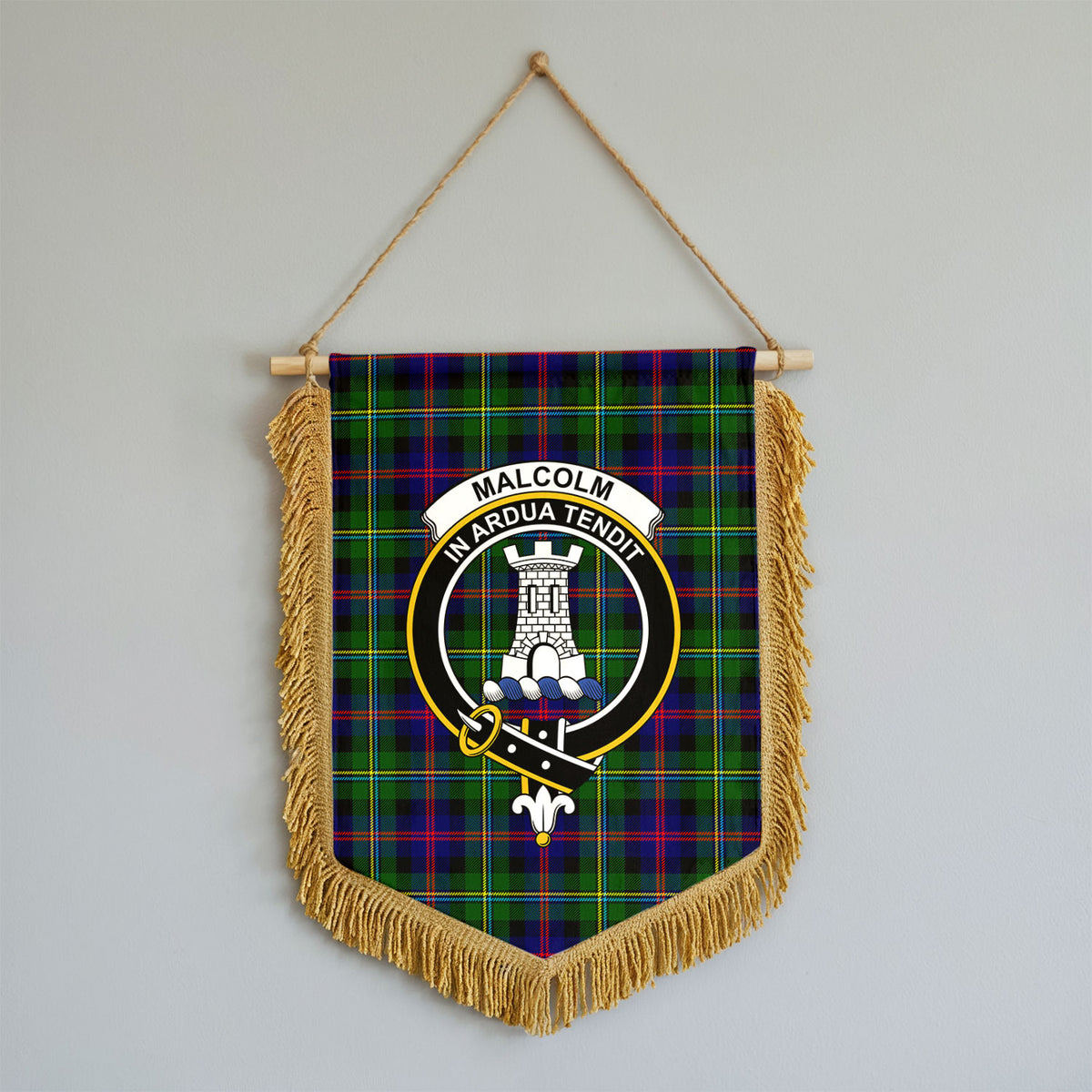 Malcolm (or MacCallum) Tartan Crest Wall Hanging Banner - Wood Pole