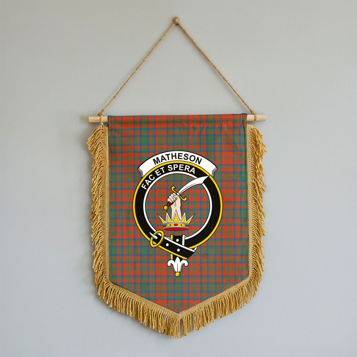 Matheson Ancient Tartan Crest Wall Hanging Banner - Wood Pole