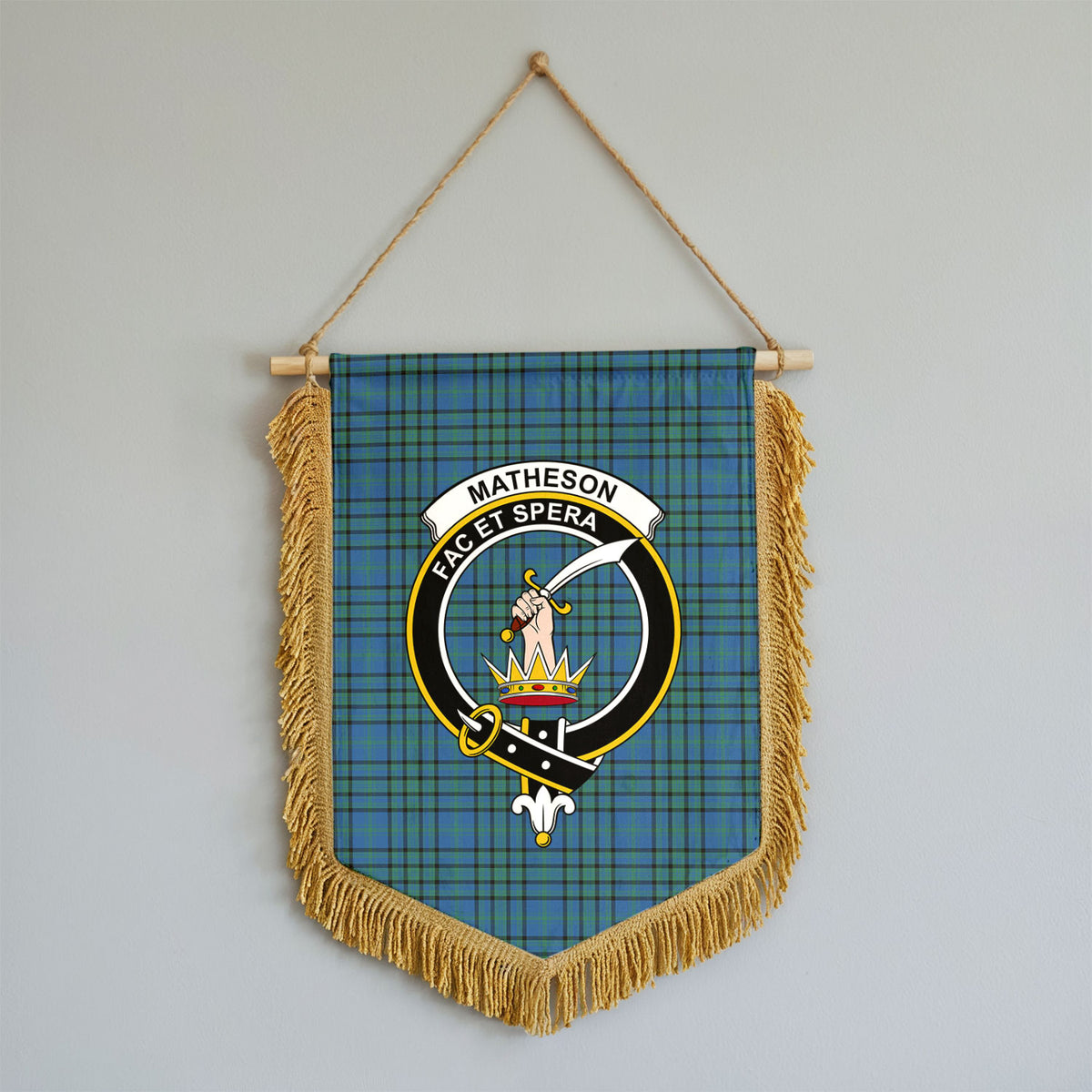 Matheson Hunting Ancient Tartan Crest Wall Hanging Banner - Wood Pole