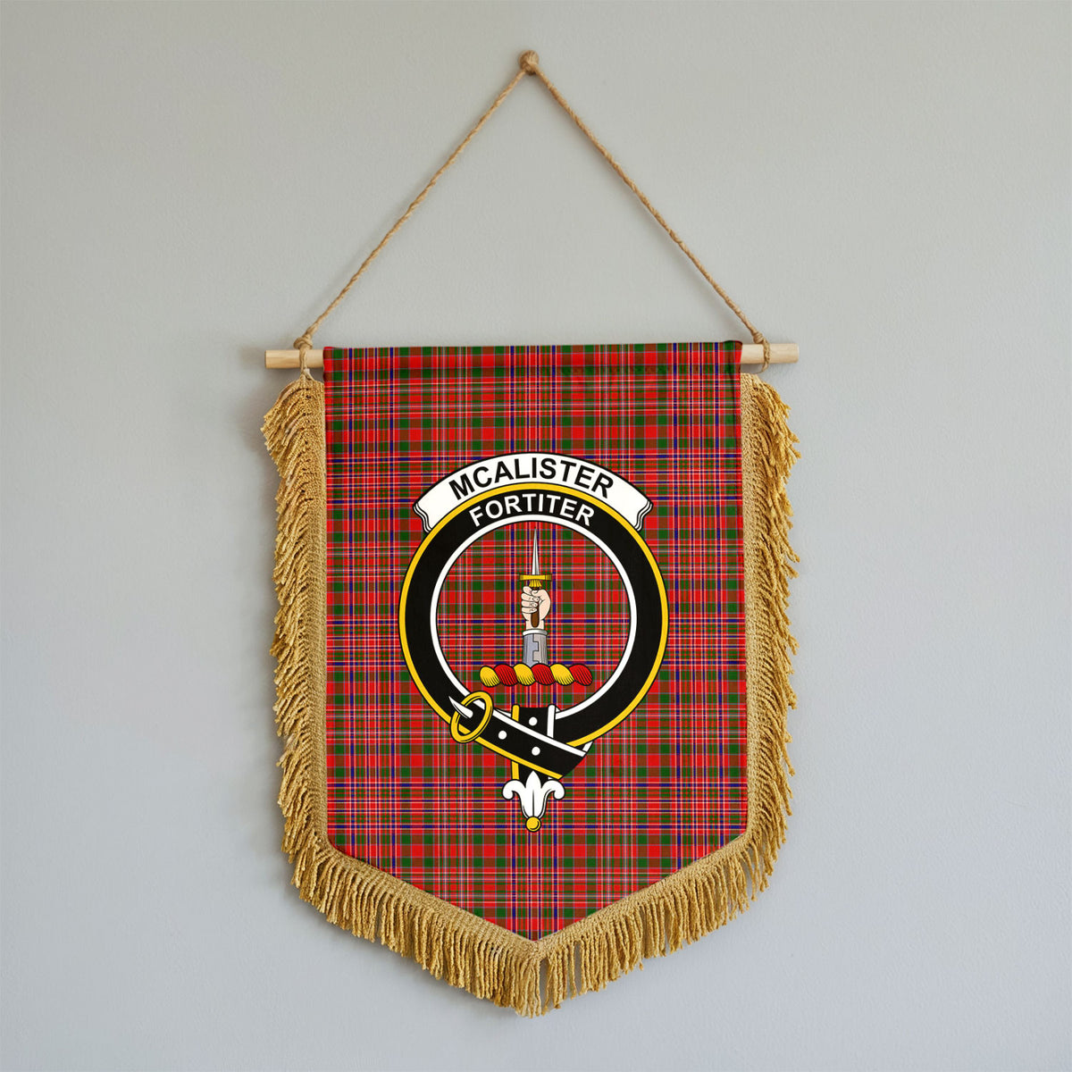 McAlister Modern Tartan Crest Wall Hanging Banner - Wood Pole