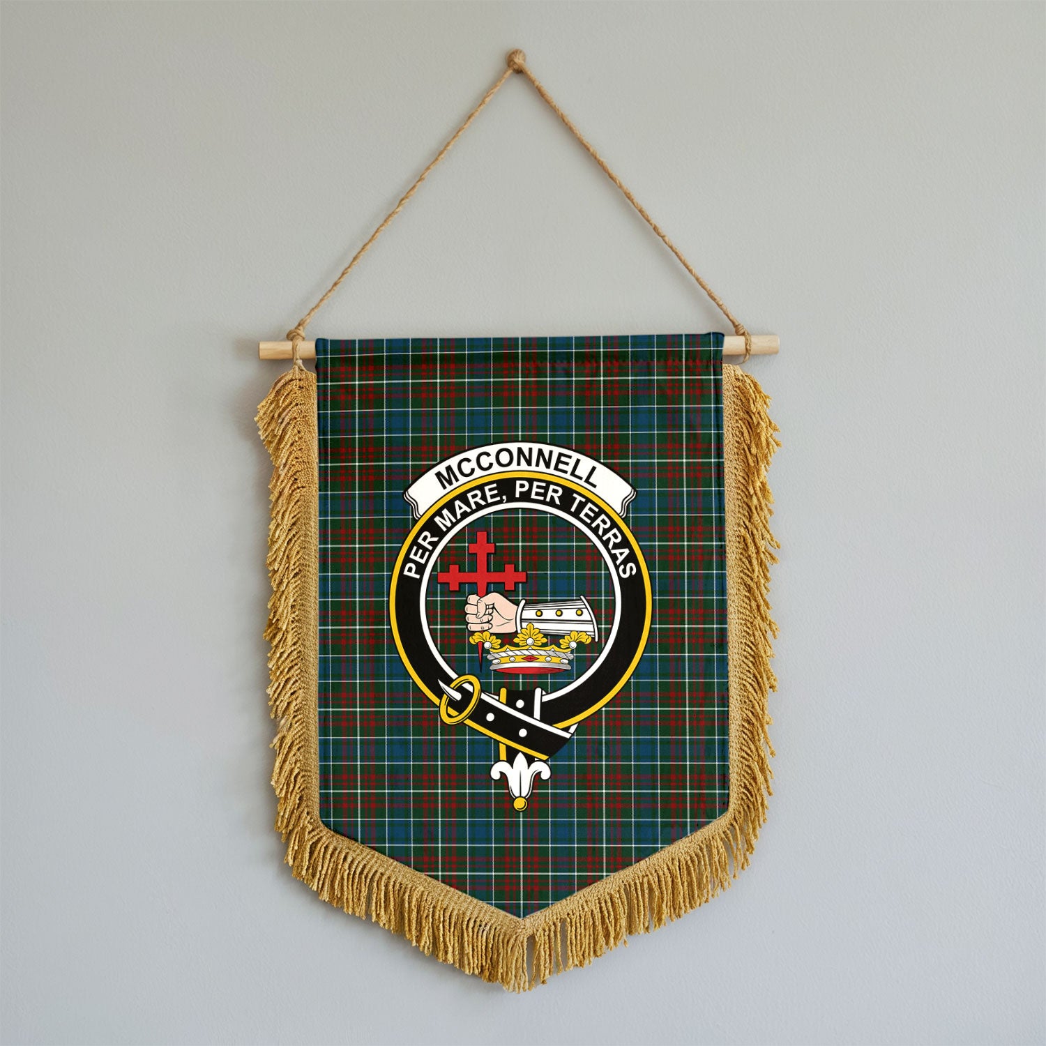 McConnell Tartan Crest Wall Hanging Banner - Wood Pole