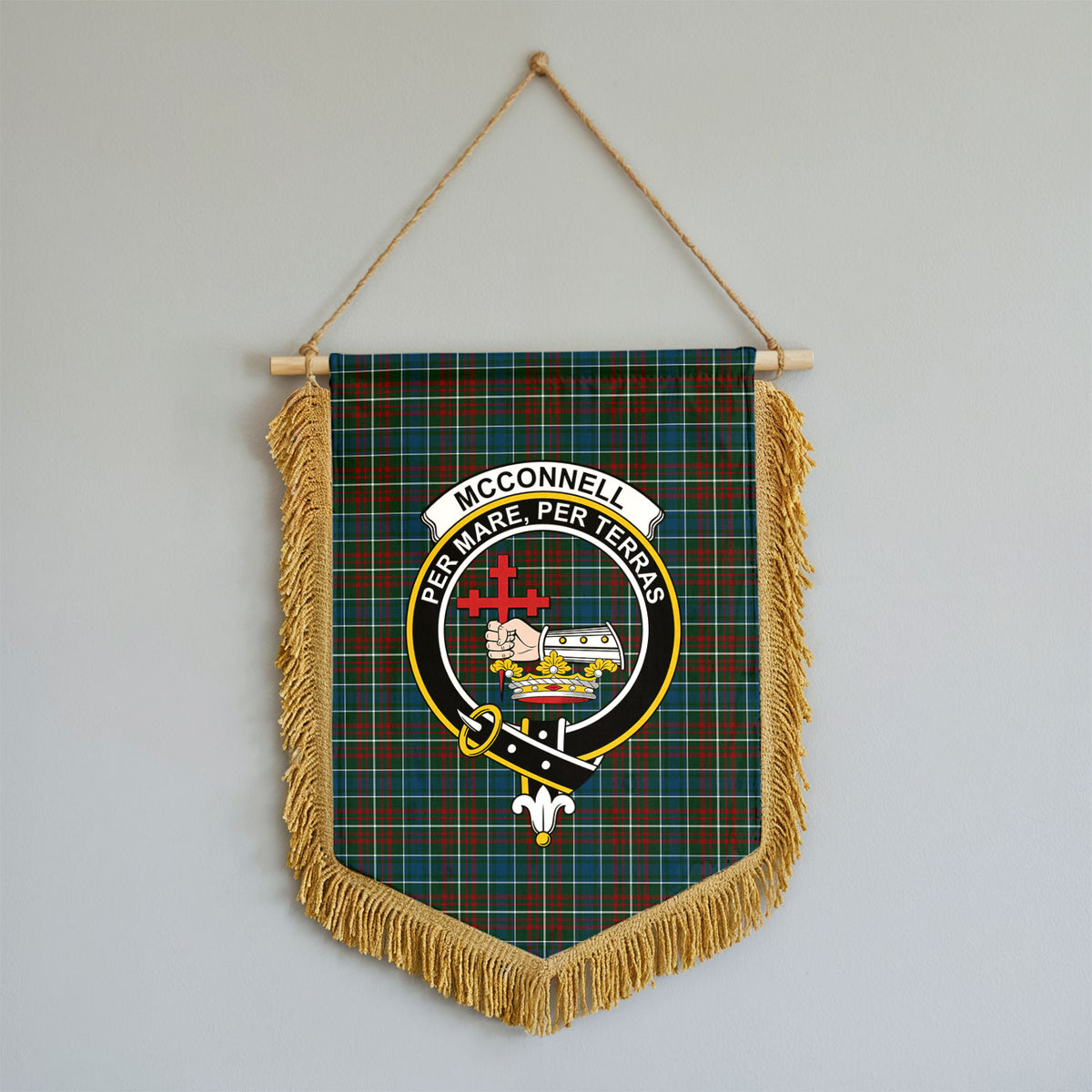 McConnell Tartan Crest Wall Hanging Banner - Wood Pole