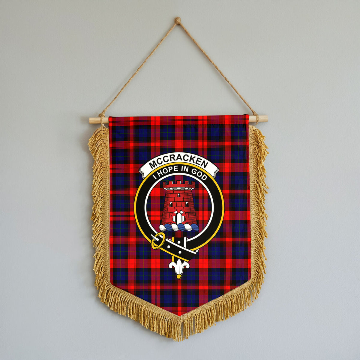 McCracken Tartan Crest Wall Hanging Banner - Wood Pole