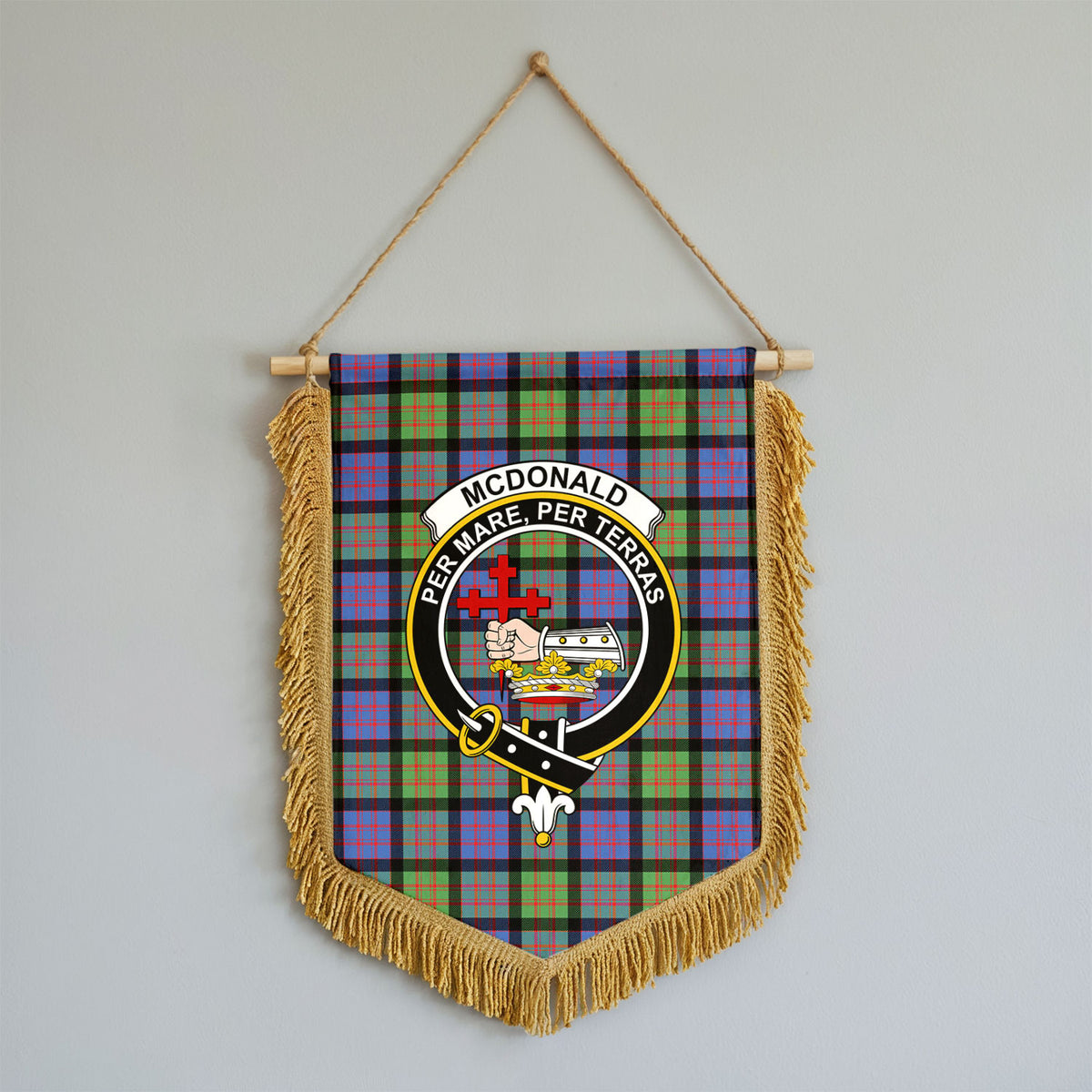 McDonald Ancient Tartan Crest Wall Hanging Banner - Wood Pole