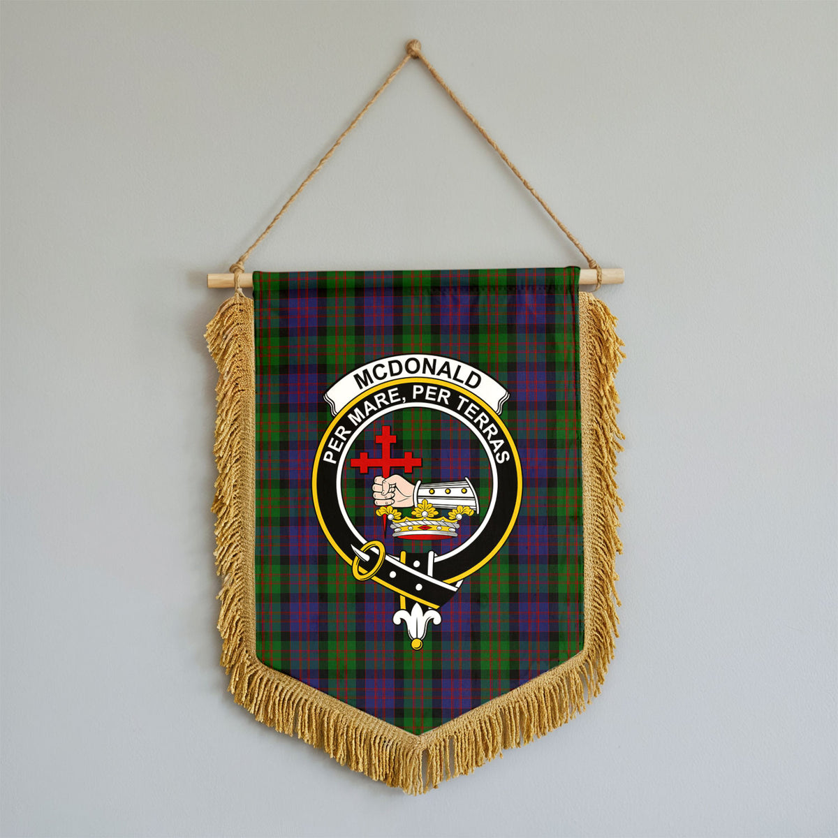 McDonald Tartan Crest Wall Hanging Banner - Wood Pole