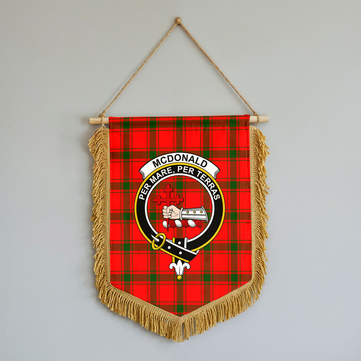McDonald of Sleat Tartan Crest Wall Hanging Banner - Wood Pole