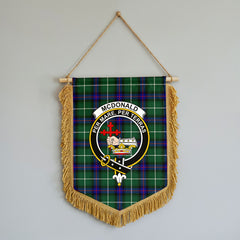 McDonald of the Isles Hunting Modern Tartan Crest Wall Hanging Banner - Wood Pole