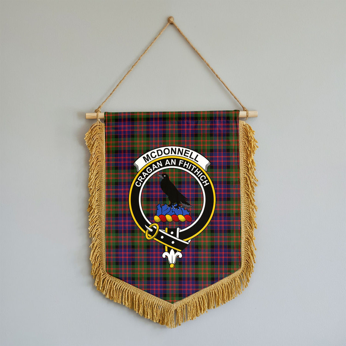 McDonnell of Glengarry Modern Tartan Crest Wall Hanging Banner - Wood Pole