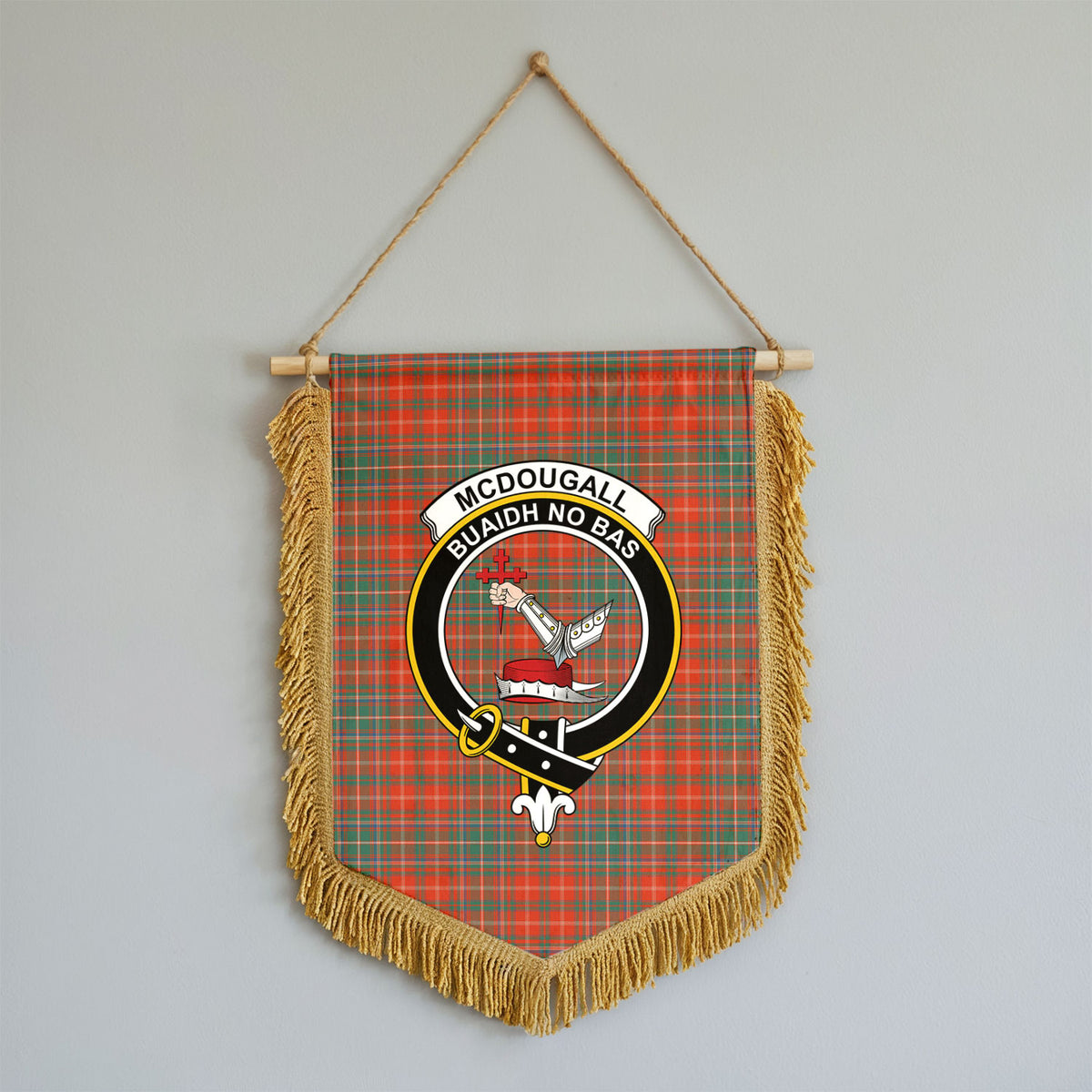 McDougall Ancient Tartan Crest Wall Hanging Banner - Wood Pole