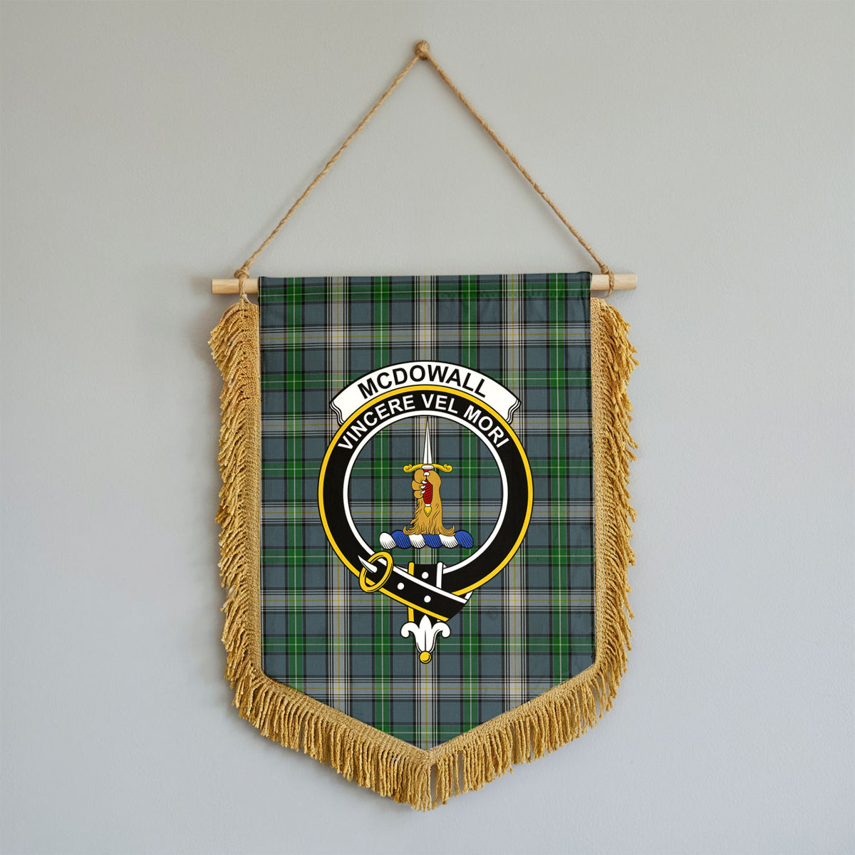 McDowall Tartan Crest Wall Hanging Banner - Wood Pole