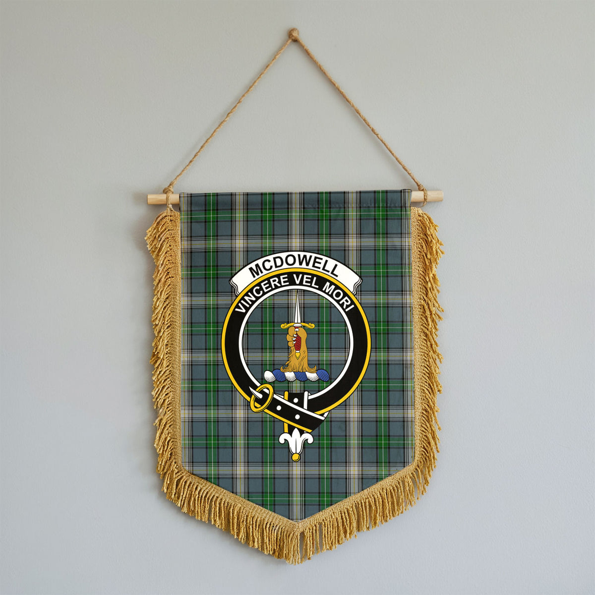 McDowell (MacDowell) Tartan Crest Wall Hanging Banner - Wood Pole