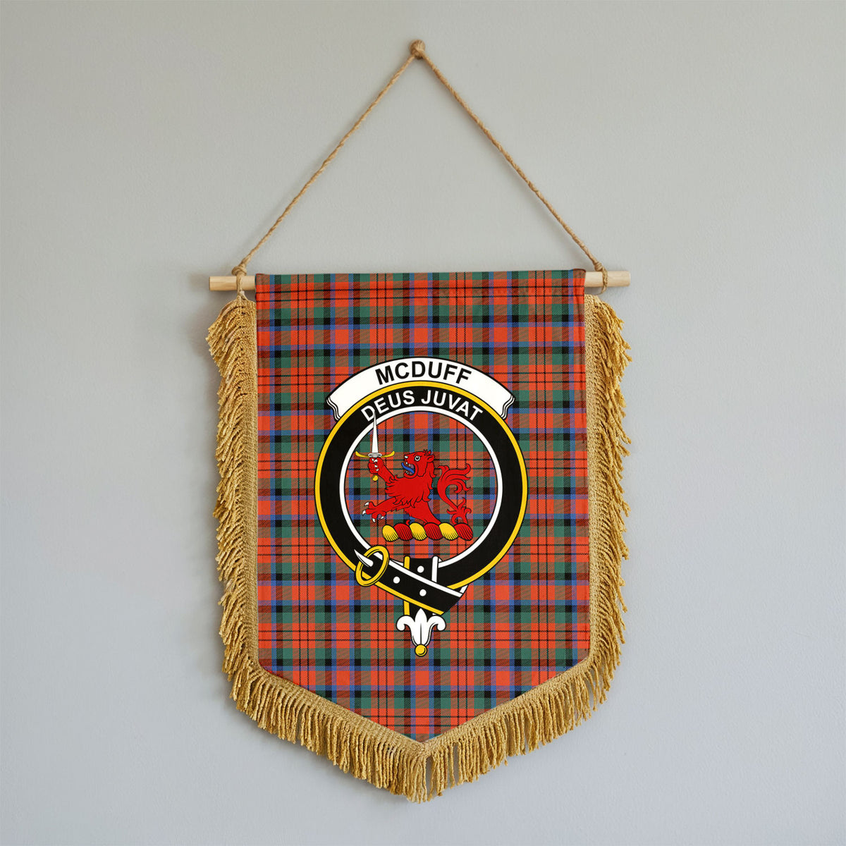 McDuff Ancient Tartan Crest Wall Hanging Banner - Wood Pole