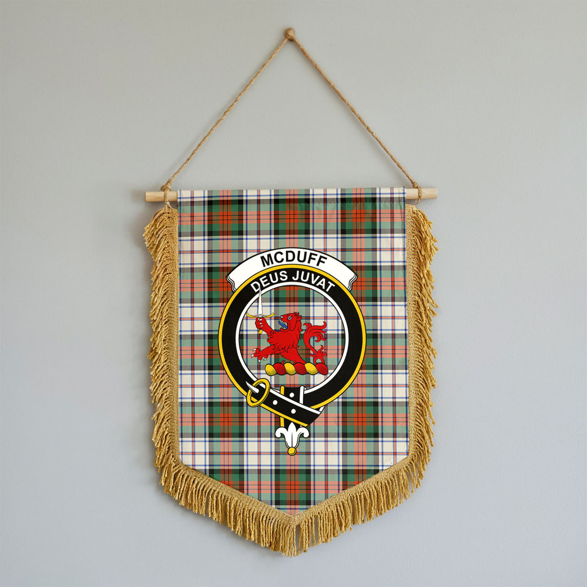McDuff Dress Ancient Tartan Crest Wall Hanging Banner - Wood Pole