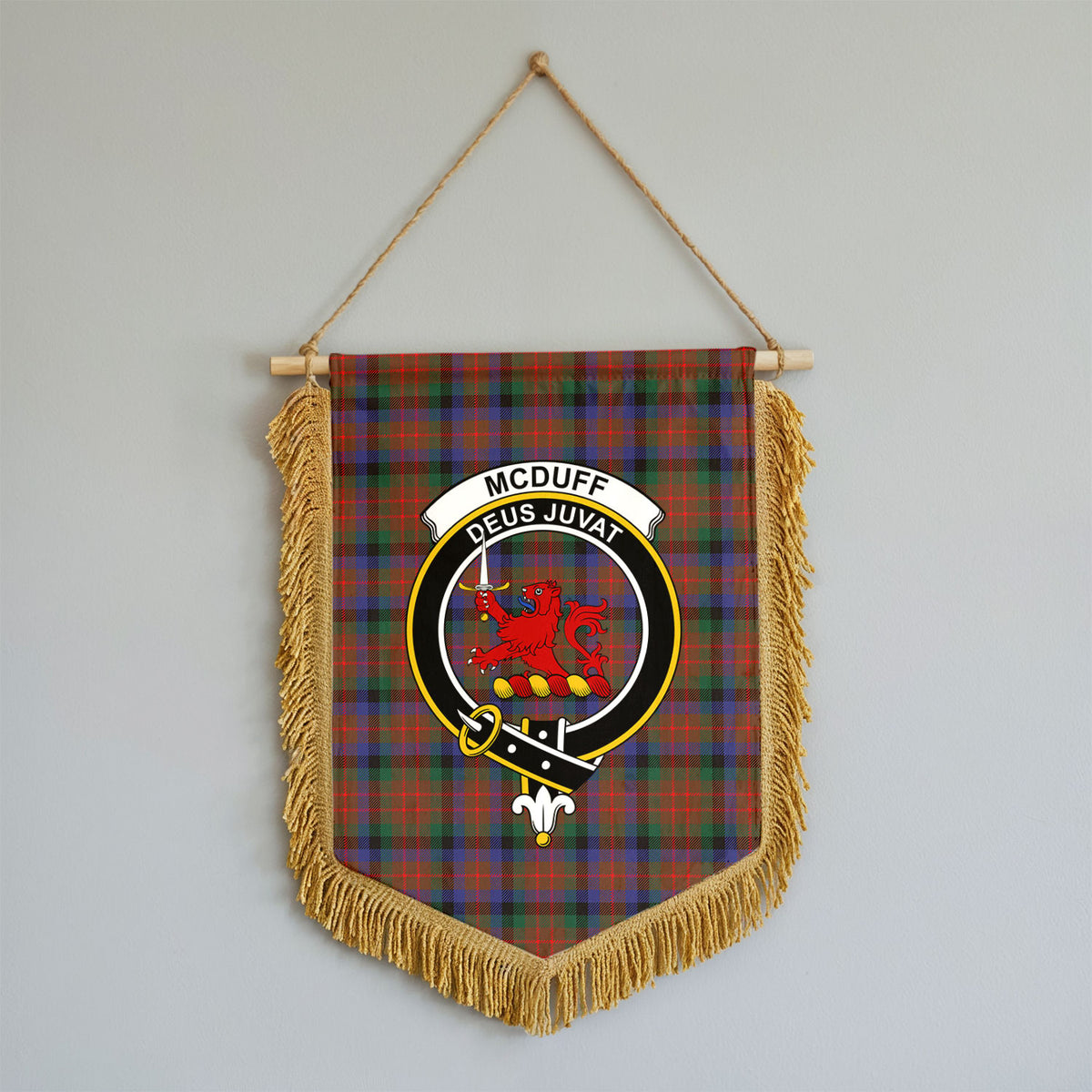 McDuff Hunting Modern Tartan Crest Wall Hanging Banner - Wood Pole