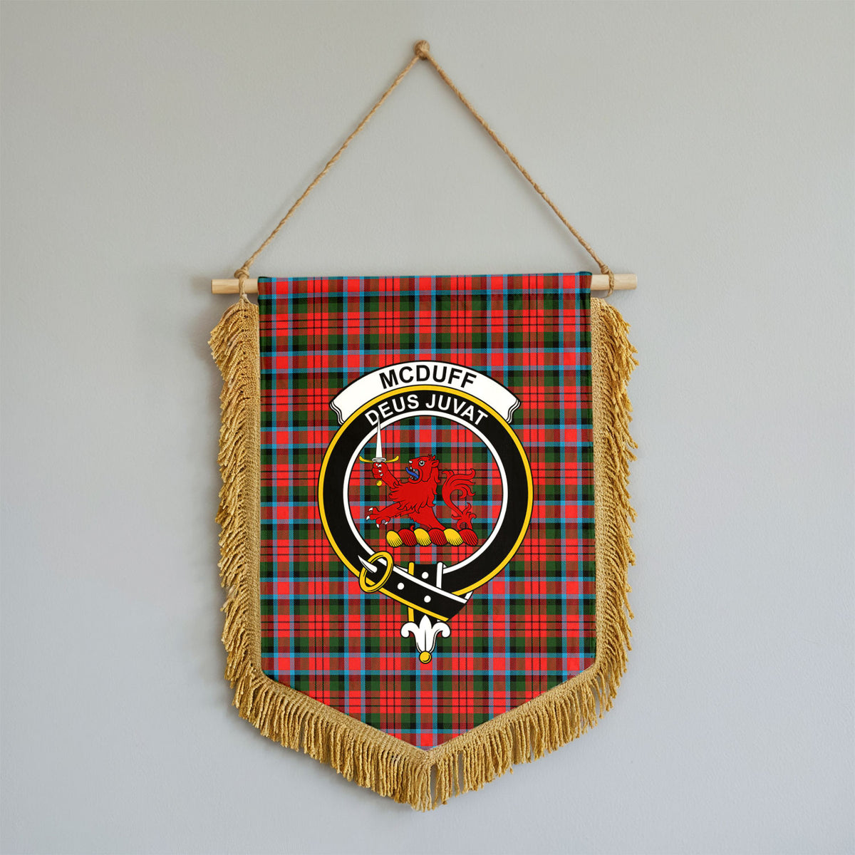 McDuff Modern Tartan Crest Wall Hanging Banner - Wood Pole