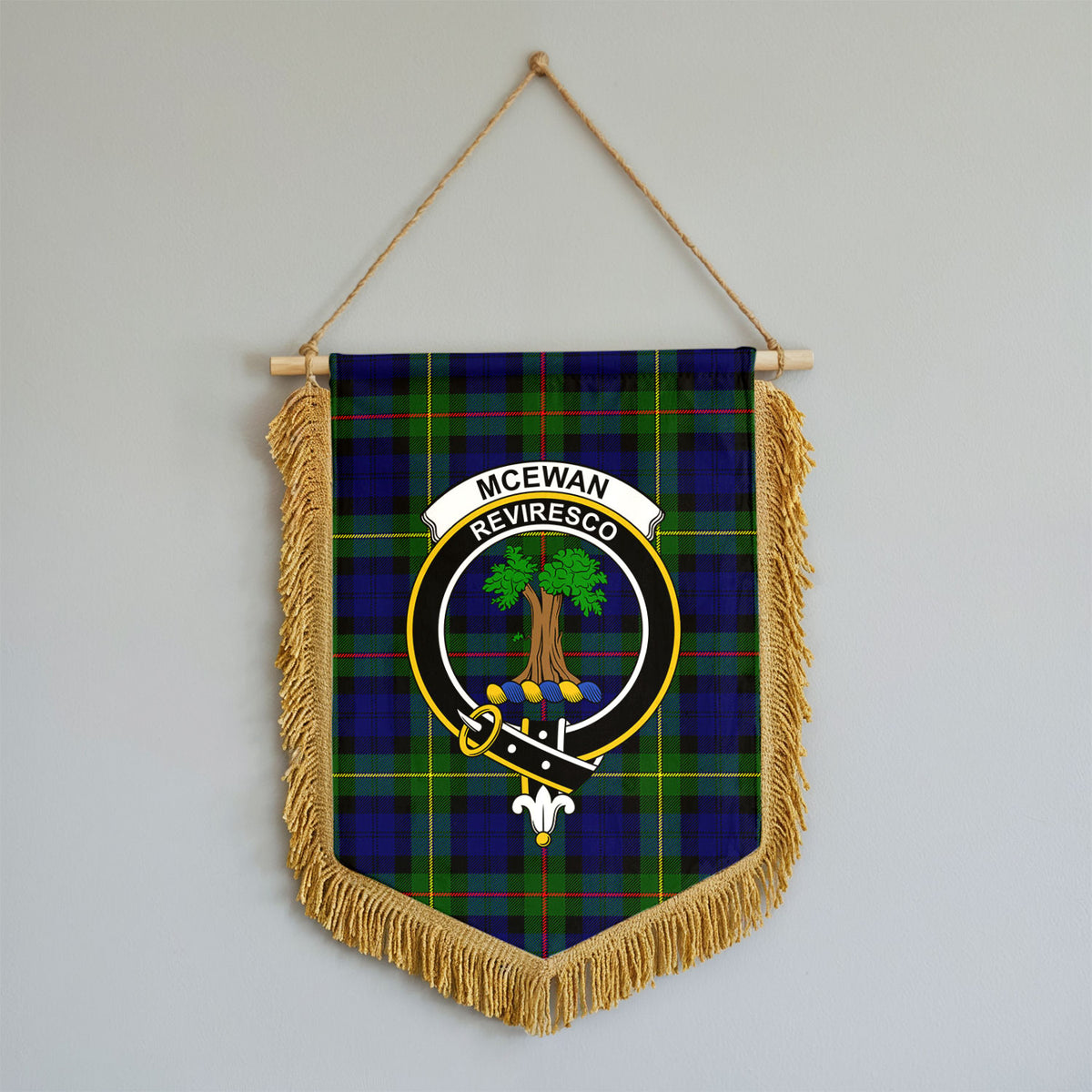 McEwan Modern Tartan Crest Wall Hanging Banner - Wood Pole