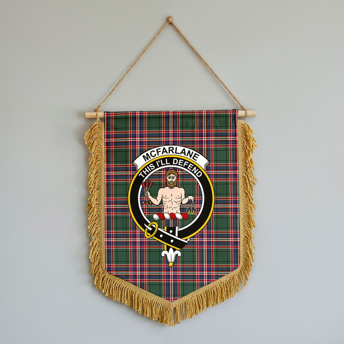 McFarlane Hunting Modern Tartan Crest Wall Hanging Banner - Wood Pole
